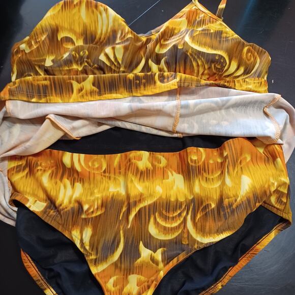 Suddenly Slim by CATALINA Swim Dress Size 3X Yellow Print Attached Bottom NEW - Picture 5 of 10